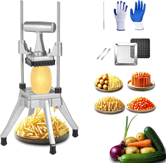 Commercial Vegetable Chopper & French Fry Cutter Stainless Steel,Vegetable Chopper Dicer Stainless Steel,1/4" 3/8" 1/2"Blades Sizes,Heavy Duty Cutter for Potatoes Onion Peppers Mushrooms