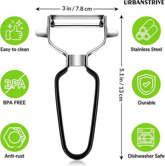 Urbanstrive Stainless Steel Y Shaped Vegetable Peelers For Kitchen, Heavy Duty Potato Peeler Hand, Fruit Peeler Veggie Peeler, Kitchen Food Peelers, Comfortable Handle, Dishwasher Safe, Black