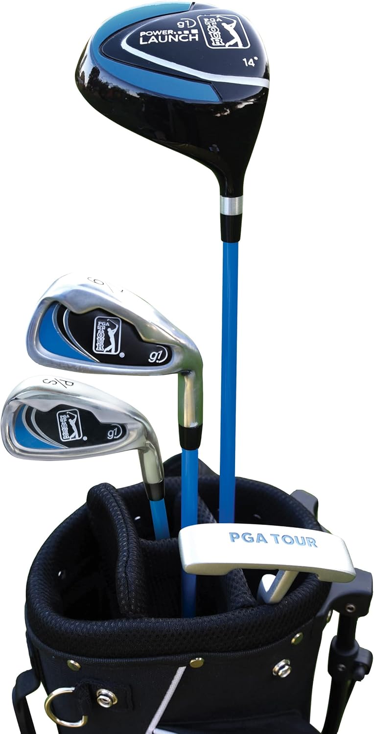PGA Tour Youth Golf Club Set for Ages 8-12 & 12+ (4’8”–5’10”), Right and Left-Handed Kids Golf Sets – Beginner Junior Golf Clubs with Lightweight Stand Bag, Mallet Putter, Hybrid, Driver