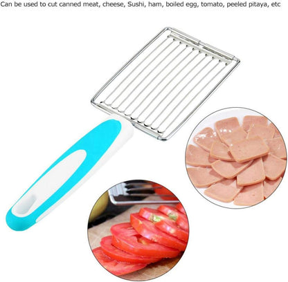 Luncheon Meat Cutter, Stainless Steel Luncheon Meat Cutter Tomato Slicer Fruits Cutter Luncheon Meat Slicer with Handle Cheese Boiled Egg Ham Tomato Serrated Slicing Knife (Blue)