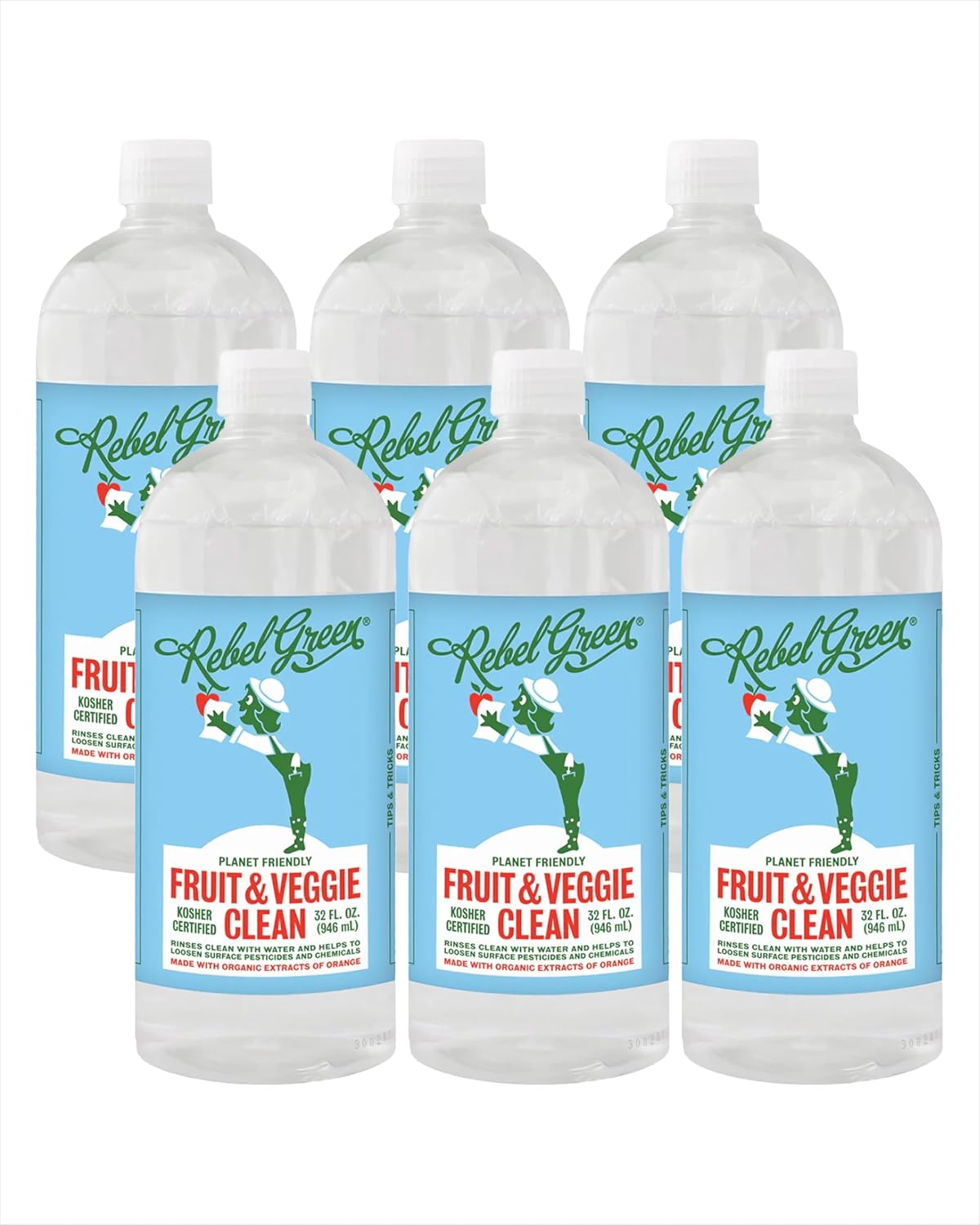 Rebel Green Fruit & Veggie Clean — Plant-Based Produce Cleaner—Natural Fruit and Vegetable Wash with No Aftertaste — Chemical & Wax Removal — Made with Organic Extracts of Citrus — Half Gallon