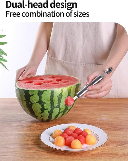 2PCS Stainless Steel Double Headed Watermelon/Honeydew Ball Spoon ，Set Fruit Carving Tool - Suitable for Watermelon and Honeydew Fruit Ice Cream Tools