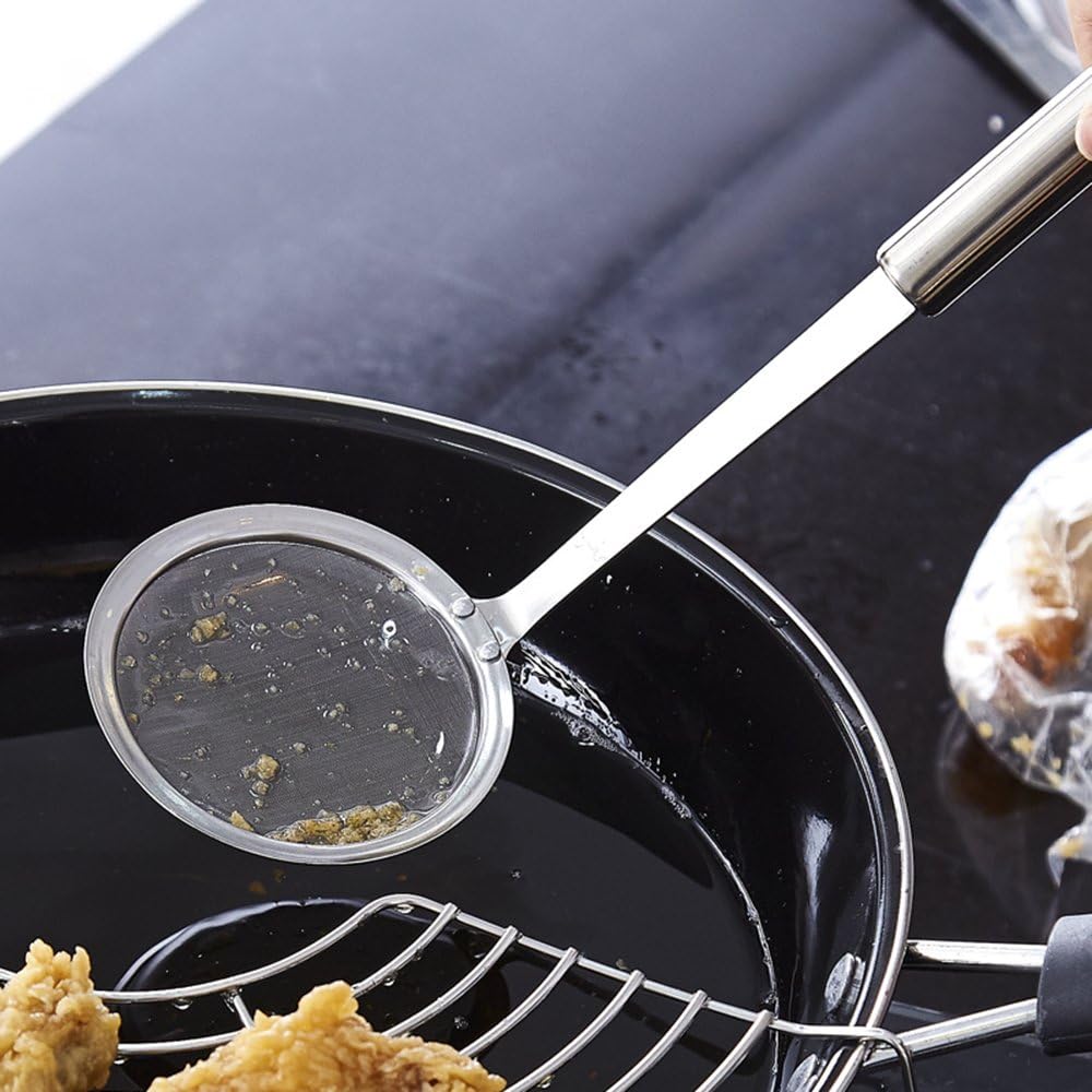 Hiware Stainless Steel Fat Skimmer Spoon - Fine Mesh Food Strainer for Grease, Gravy and Foam, Japanese Hot Pot Skimmer with Long Handle