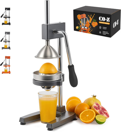CO-Z Manual Citrus Juicer, Commercial Grade Cast Iron Orange Juicer, Professional Heavy Duty Juice Press with Removable Strainer, Manual Juice Extractor for Orange Lemon Pomegranate Citrus, Black