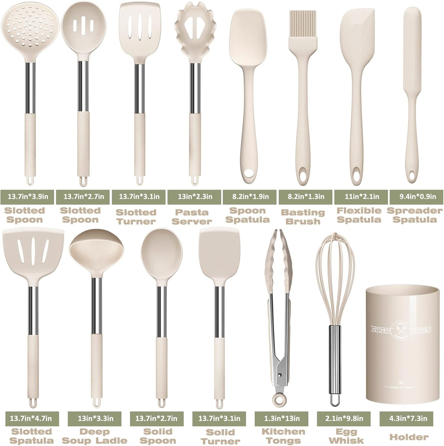 Silicone Cooking Utensil Set, Umite Chef 15pcs Silicone Cooking Kitchen Utensils Set, Non-stick - Best Kitchen Cookware with Stainless Steel Handle - Black Kitchen Utensils