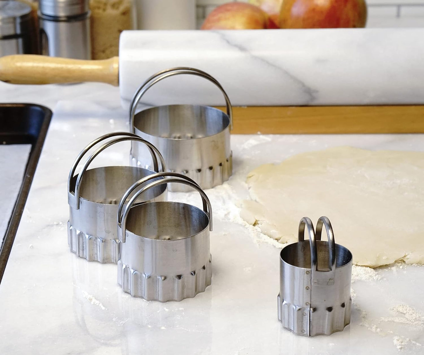 RSVP International Endurance Round Biscuit Cutters - Stainless Steel, Set of 4 | Nest for Easy Storage | For Cutting Thick or Thin Dough | Professional | High Handle Arch