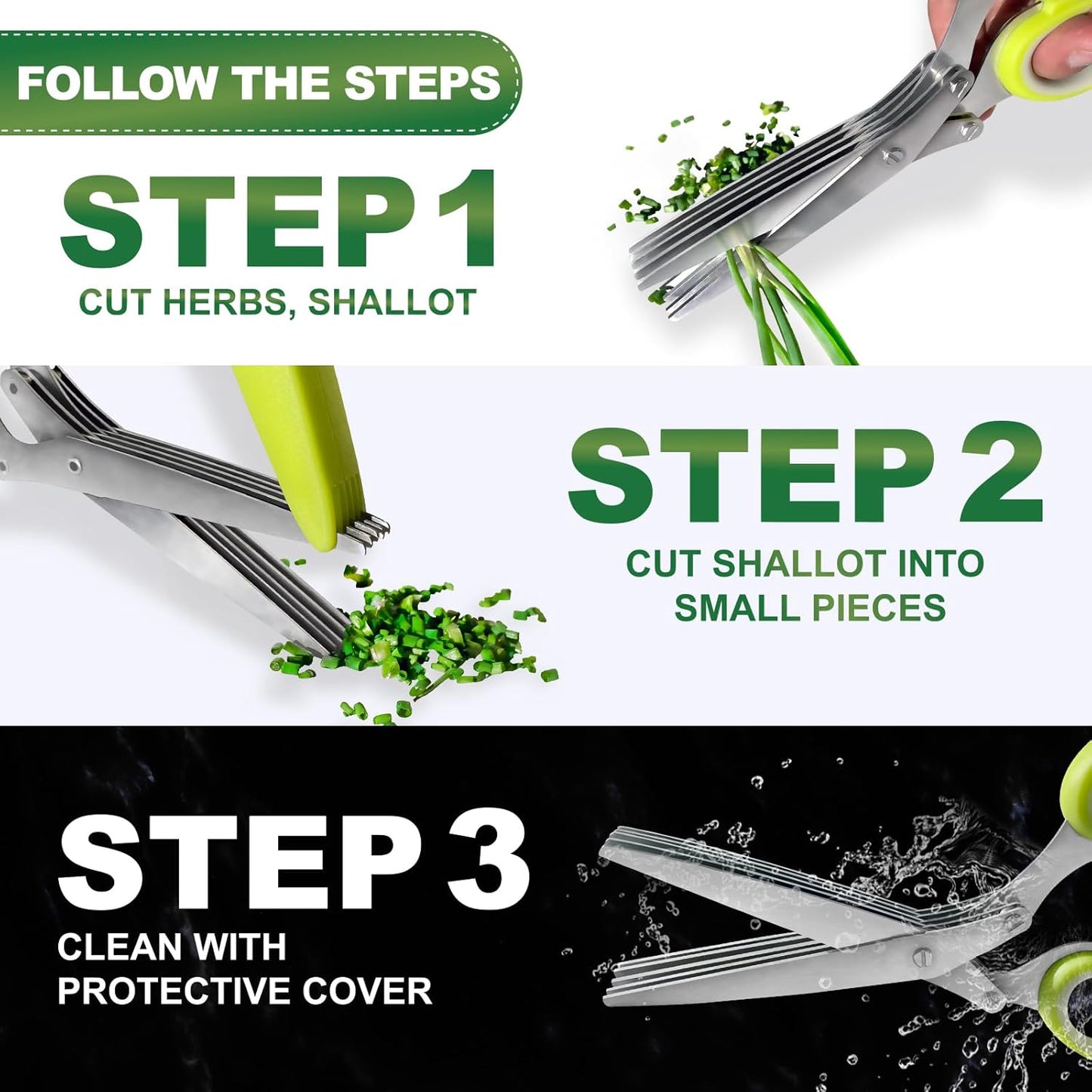 Herb Scissors, Shallot Scissors, Multipurpose 5 Blade Kitchen Herb Shears, Herb Cutter with Safety Cover and Cleaning Comb for Chopping Shallot Basil Chive Parsley