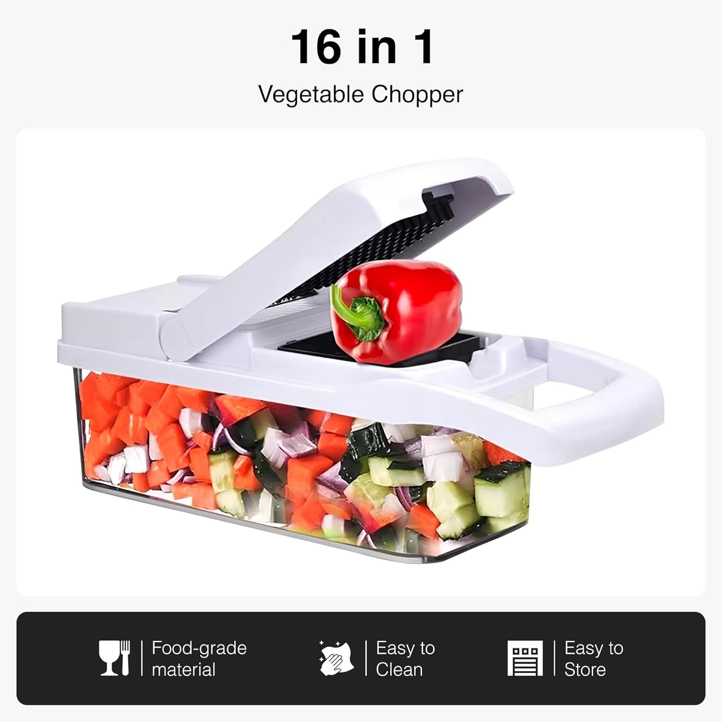 ISHKITCH 16-in-1 Vegetable Chopper & Mandoline Slicer – Multi-Blade Food Dicer, Onion Chopper, Veggie Cutter with Stainless Steel Blades, Dishwasher Safe Kitchen Tool