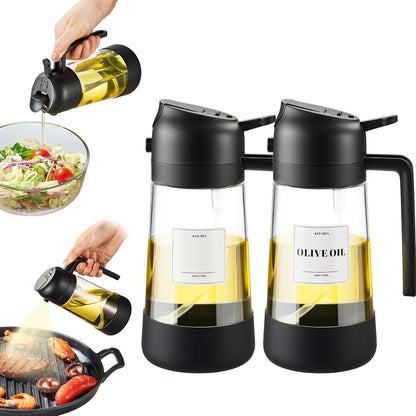 PARACITY Oil Dipenser Bottle with Silicone Bottom, 2 in 1 Olive Oil Sprayer and Dispenser, Oil Spray Bottle 470ML/ 16OZ for Cooking, Kitchen, BBQ, Air Fryer, Salad, Baking(1PC Black)