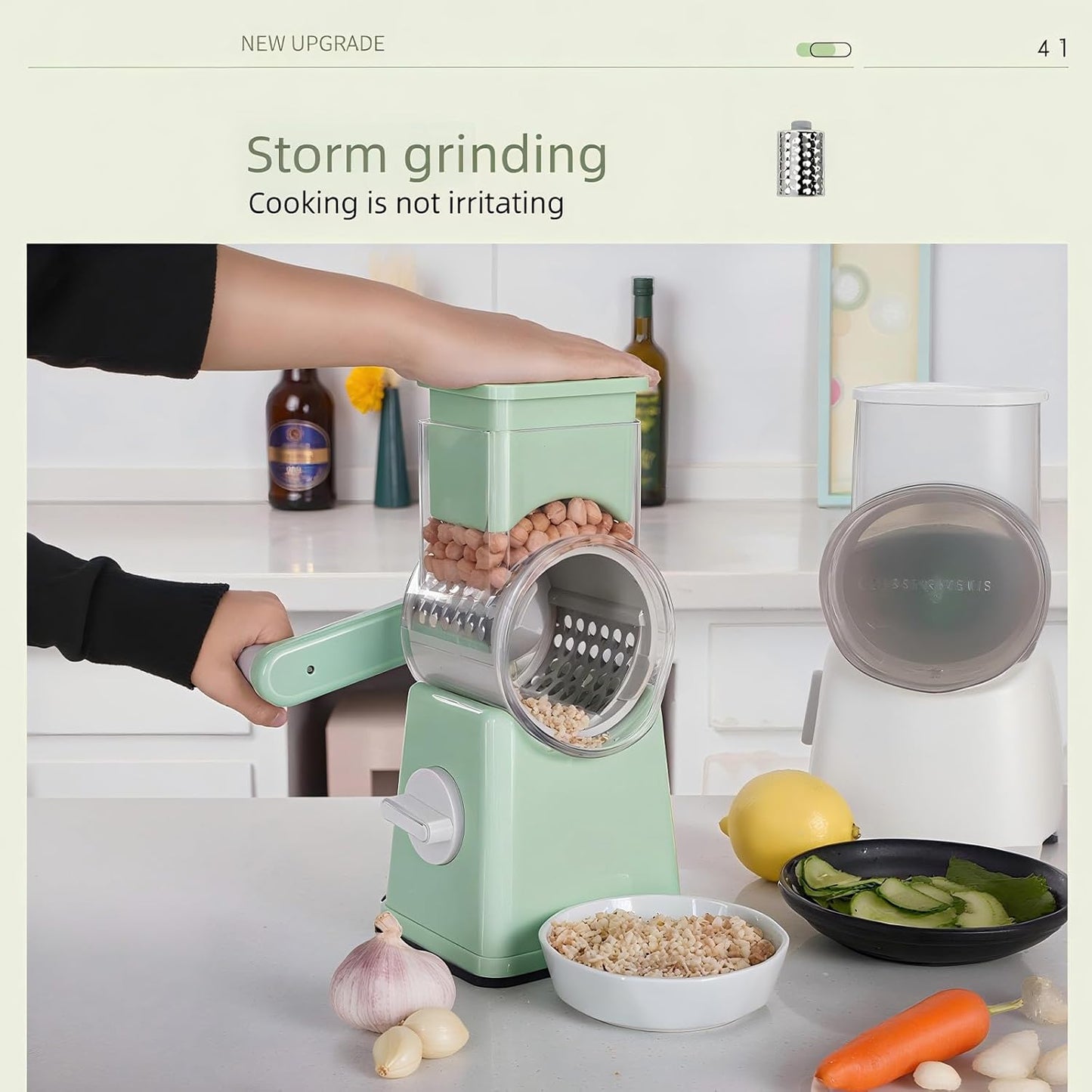 Rotary Cheese Grater and Shredder | Vegetable Chopper and Slicer | 8 Blades Manual Food Cutter | Multi-Function Grater | green