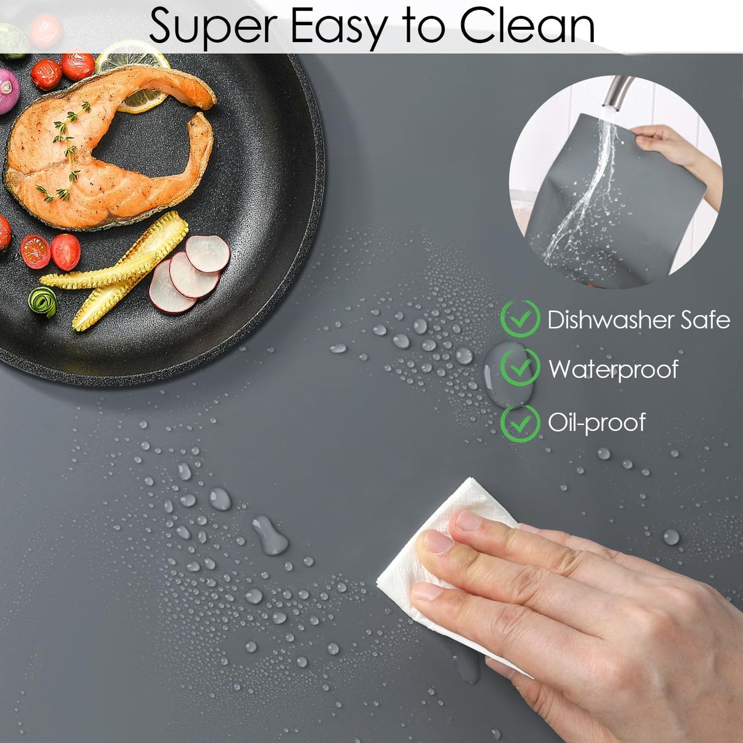 Standard Silicone Mat,Black Baking Mat-Food Grade Kids Dinner Table Placemat Non Slip Counter Mat with Raised Edges Heat Resistant Mat for Air Fryer Nonstick Pastry Dough Mat(1 Pack 23.6'' x 15.7'')