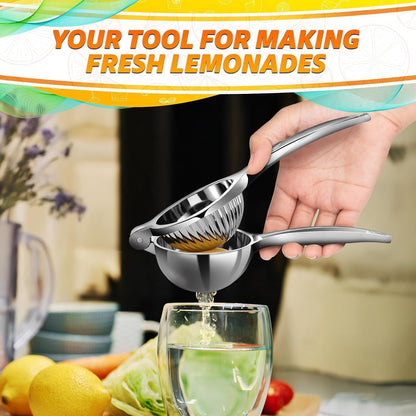 Hand Juicer Squeezer with Ergonomic Heavy Duty Handle – 20 oz Bowl Aluminum Lemon Juicer with Pour Spout for Mess-Free Pouring - Manual Citrus Press for Lemon, Orange, Lime, Grapefruit, Pomegranate