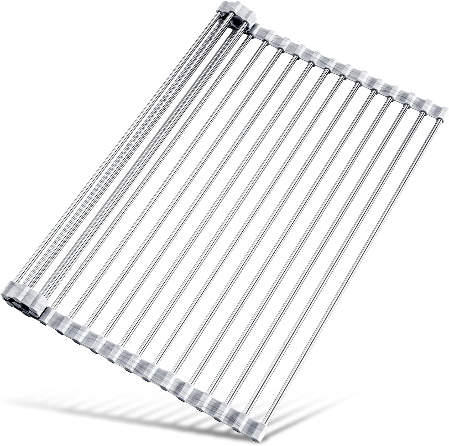 Tomorotec 17.7" x 15.5" Roll Up Dish Drying Rack Over Sink Drying Rack Sink Cover Kitchen Sink Accessories Gadget Multipurpose Organizer Foldable Stainless Steel Drainer