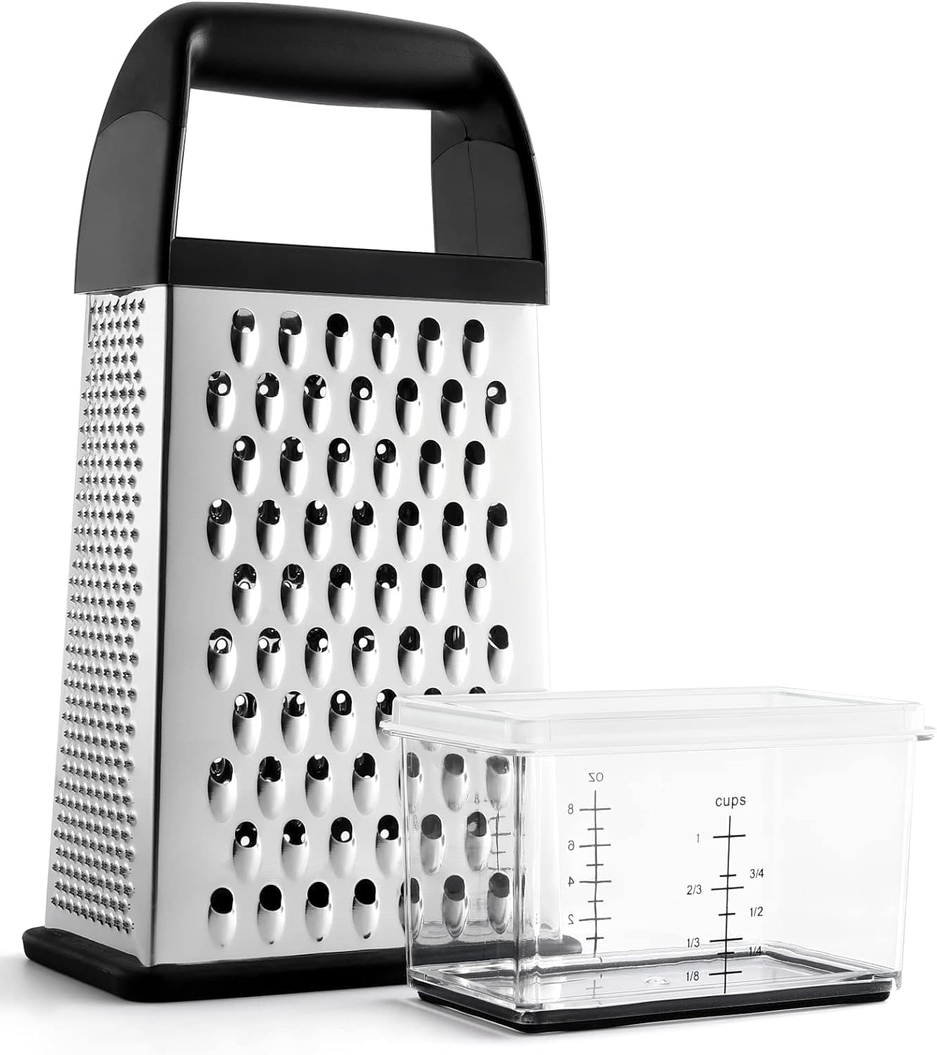 Urbanstrive Cheese Grater With Container, Professional Cheese Grater with Handle, Stainless Steel Graters for Kitchen Handheld, Box Grater with 4 Sides for Vegetables, Ginger, Potatoes (Blue)