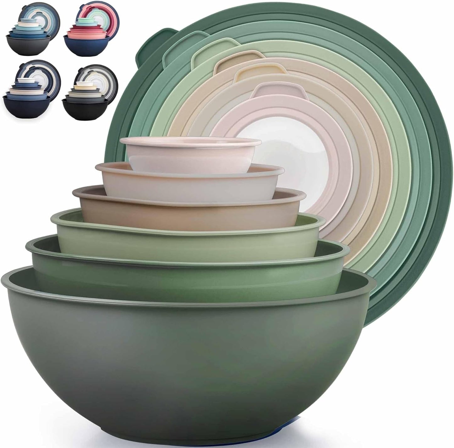 Zulay Kitchen 12 Piece Plastic Mixing Bowls with Lids Set - Leak-Proof Microwave & Freezer Safe Stackable Mixing Bowl Set for Preparing, Serving and Storing - Non-Slip Large Nesting Bowls (Blue Ombre)