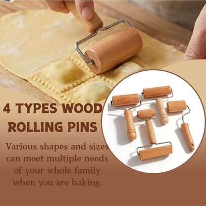 AVLA 4 Pack Wood Pastry Pizza Roller, Non Stick Wooden Rolling Pin for Home, Professional Dough Roller Tool Set for Baking, Cooking, Multifunction Craft Clay Roller, Easy to Handle
