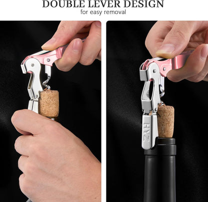 HYZ 2-Pack Wine Opener Waiter Corkscrew, Professional Wine Key for Servers, Bartender, with Foil Cutter, Manual Wine Bottle Opener Double Hinged (Black)
