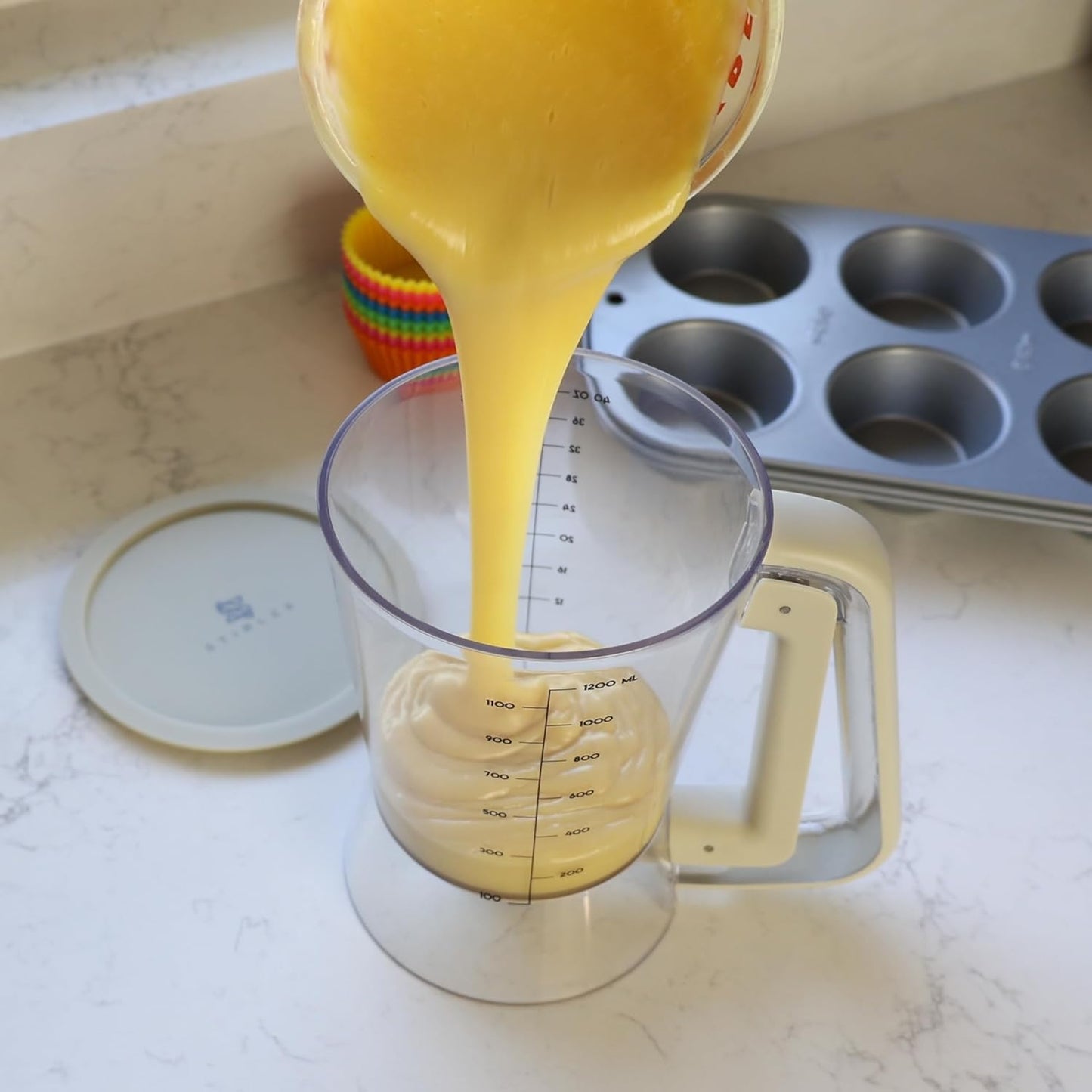 Premium Batter Dispenser for Pancakes, Cupcakes, Crepes, Waffles, Muffins, Griddle Breakfast Accessory, baking tool