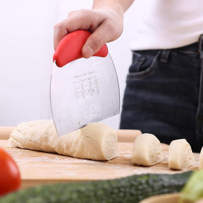 1 pcs Dough Pastry Scraper Chopper/Stainless Steel Dough Scraper Cutter with Ergonomic Rubber Non-Slip Grip/Dough Scraper Cutter/Pro Pastry Pizza Cutter Chopper (Pink)
