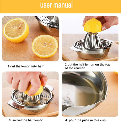 Stainless Steel Lemon Squeezer Citrus Juicer Handheld Press Orange Juice Squeezing Tool with Bowl Storage Container