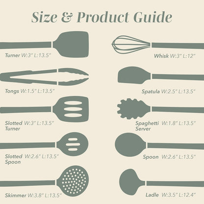 COOK WITH COLOR Silicone Cooking Utensils, Kitchen Utensil Set, Easy to Clean Silicone Kitchen Utensils, Cooking Utensils for Nonstick Cookware, Kitchen Gadgets Set, 10 Pieces, Green