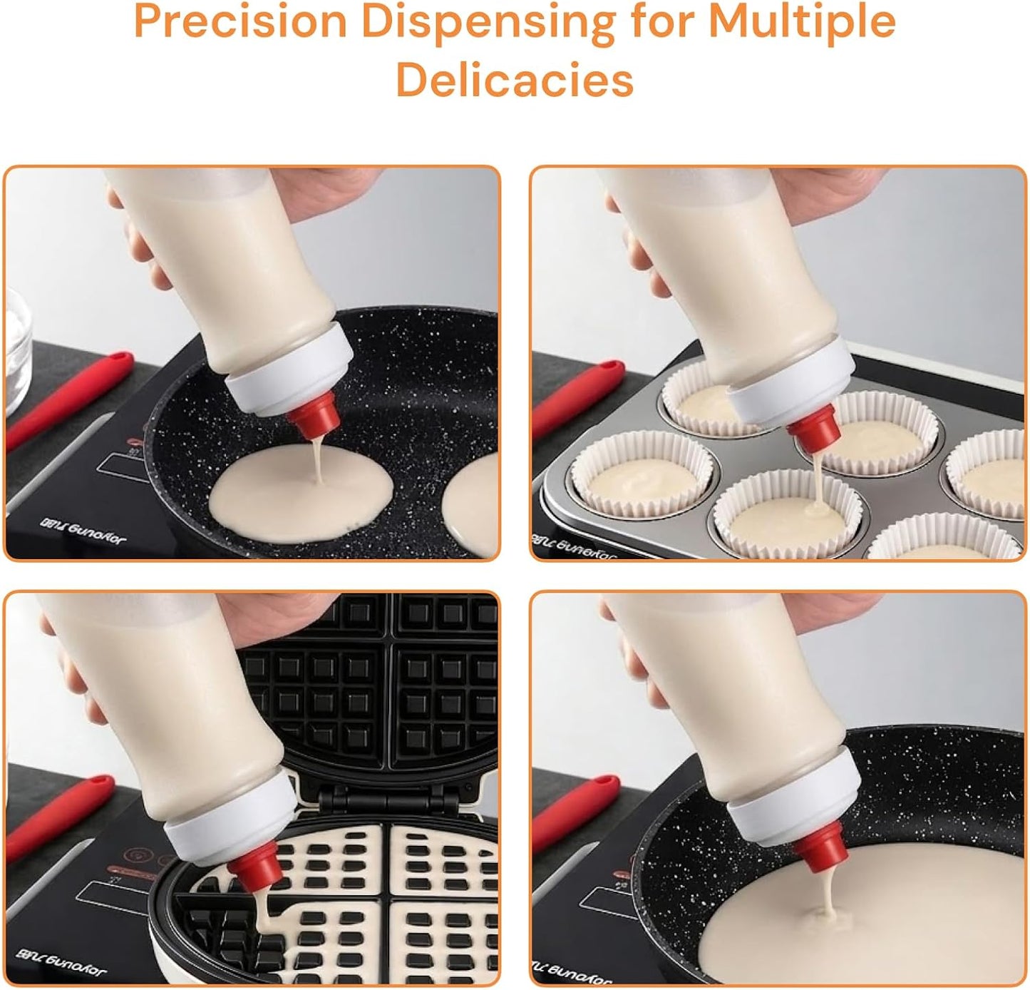One Pack Pancake Batter Dispenser with BlenderBall and Wire Whisk, 33 Oz Silicone Squeeze Pancake Mix Dispenser, Kitchen Pancake Batter Dispenser Bottle for Waffle Cupcakes Muffins Crepes Qatayef
