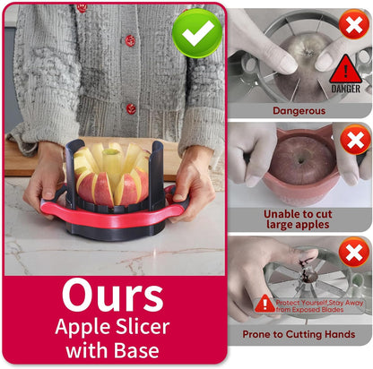 OOKUU Extra-Large Apple Slicer & Corer – 16-Blade Heavy Duty Stainless Steel Apple Cutter, Safe & Quick Apple Divider for Apples, Pears & More, with Clear Catch Bowl