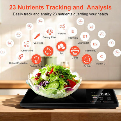 Smart Kitchen Food Scale with Nutritional Calculator, Calorie Fat Carbs Protein Tracker, Free App, Barcode Scan, Food Preload, 23 Nutrients, On-Screen Display, Personal Goals, 11 lb / 5 kg
