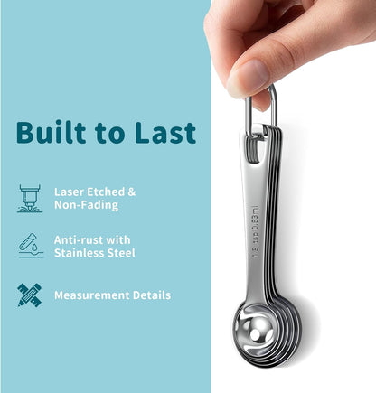 Magnetic Measuring Cups and Spoons Set, 7 Nesting Stainless Steel Measuring Cup Set with Easy to Read Markings, 7 Magnetic Measuring Spoons & 1 Leveler for Measuring Dry or Liquid Ingredients
