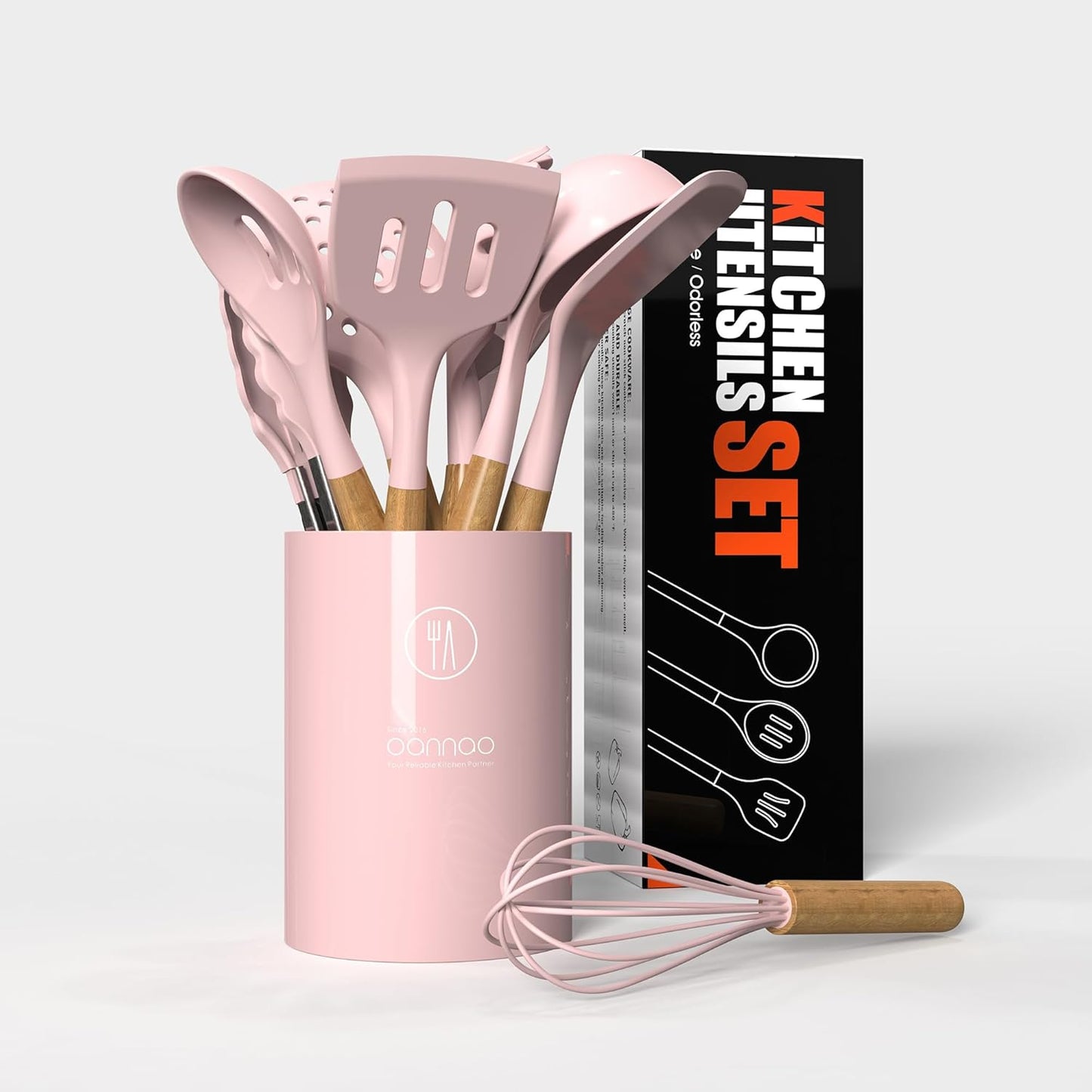 oannao Silicone Cooking Utensils Kitchen Utensil Set - 446°F Heat Resistant Silicone Kitchen Utensils Set, Spatula,Turner Tongs, Spoon, Whisk,Kitchen Gadgets for Nonstick Cookware, BPA Free (Gray)