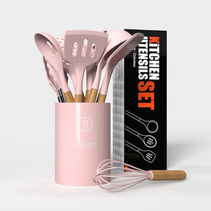 oannao Silicone Cooking Utensils Kitchen Utensil Set - 446°F Heat Resistant Silicone Kitchen Utensils Set, Spatula,Turner Tongs, Spoon, Whisk,Kitchen Gadgets for Nonstick Cookware, BPA Free (Gray)