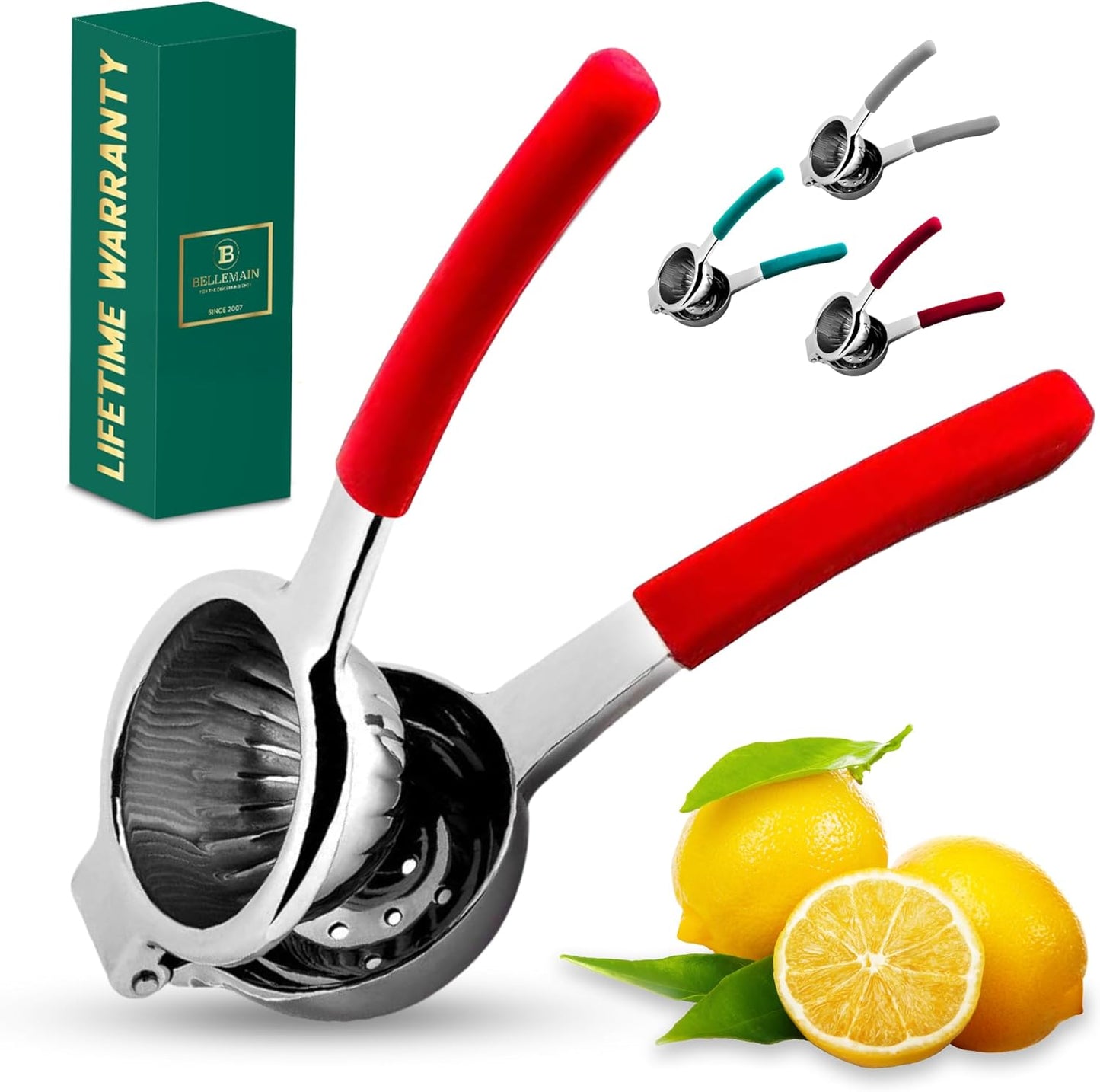 Bellemain Citrus Juicer | Metal Lemon Squeezer | Lime and Lemon Juicer Stainless Steel with Silicone Handles | Manual Juicer, Citrus Squeezer, Hand Held Juicer | Bar Juicer for Bartender (White)