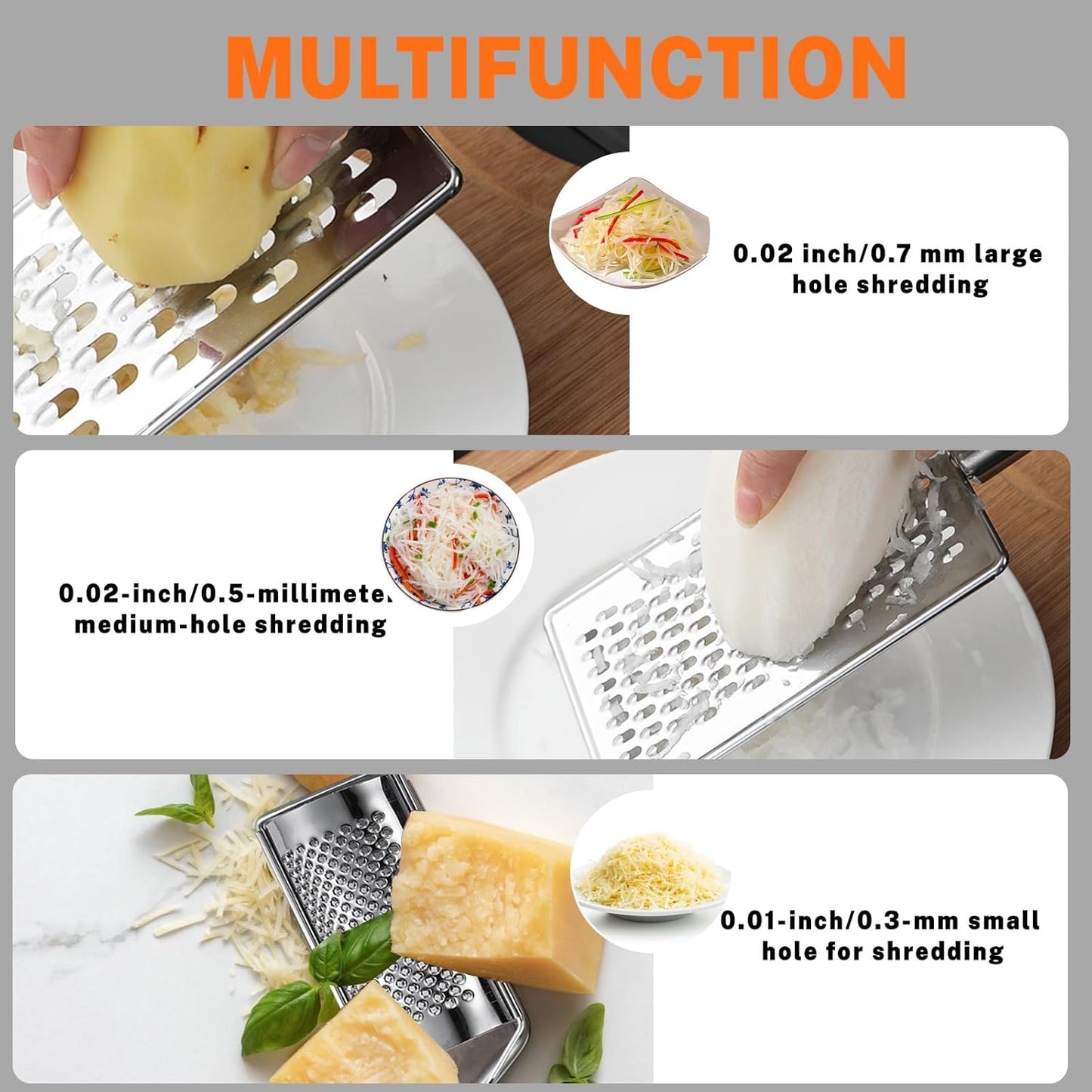 ASTIMESA Different Hole Sizes Cheese Grater and Ginger Grater Set, Zester Grater, Small Handheld Cheese Shredder for Kitchen Vegetable Food Fruit Chocolate (3 PCS)