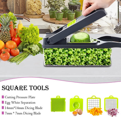 Vegetable Chopper, 14-in-1 Mandoline Slicer, Multifunctional Veggie Chopper, Potato Chopper, Vegetable Dicer, Food Chopper with Container, Chopper Vegetable Cutter with 7 Blades Kitchen Essentials