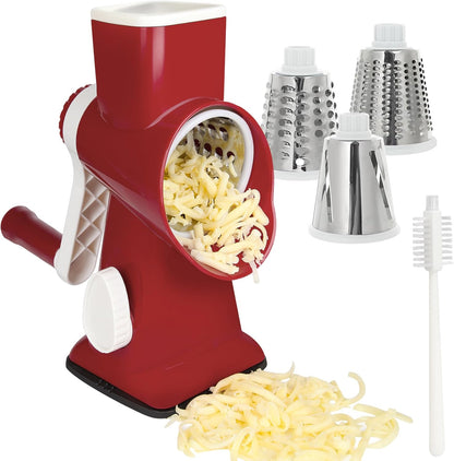 Rotary Cheese Grater Hand Crank with Suction Base, 3-in-1 Cheese Shredder for Cheese, Vegetables & Nuts, Easy to Clean (black)