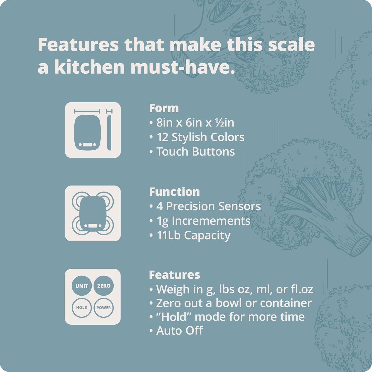 Greater Goods Food Scale – Digital Kitchen Scale, 1g Precision, Easy-Tare & Quick Conversion, Slim Compact Design, Durable & Portable | Ideal for Cooking, Baking & Meal Prep