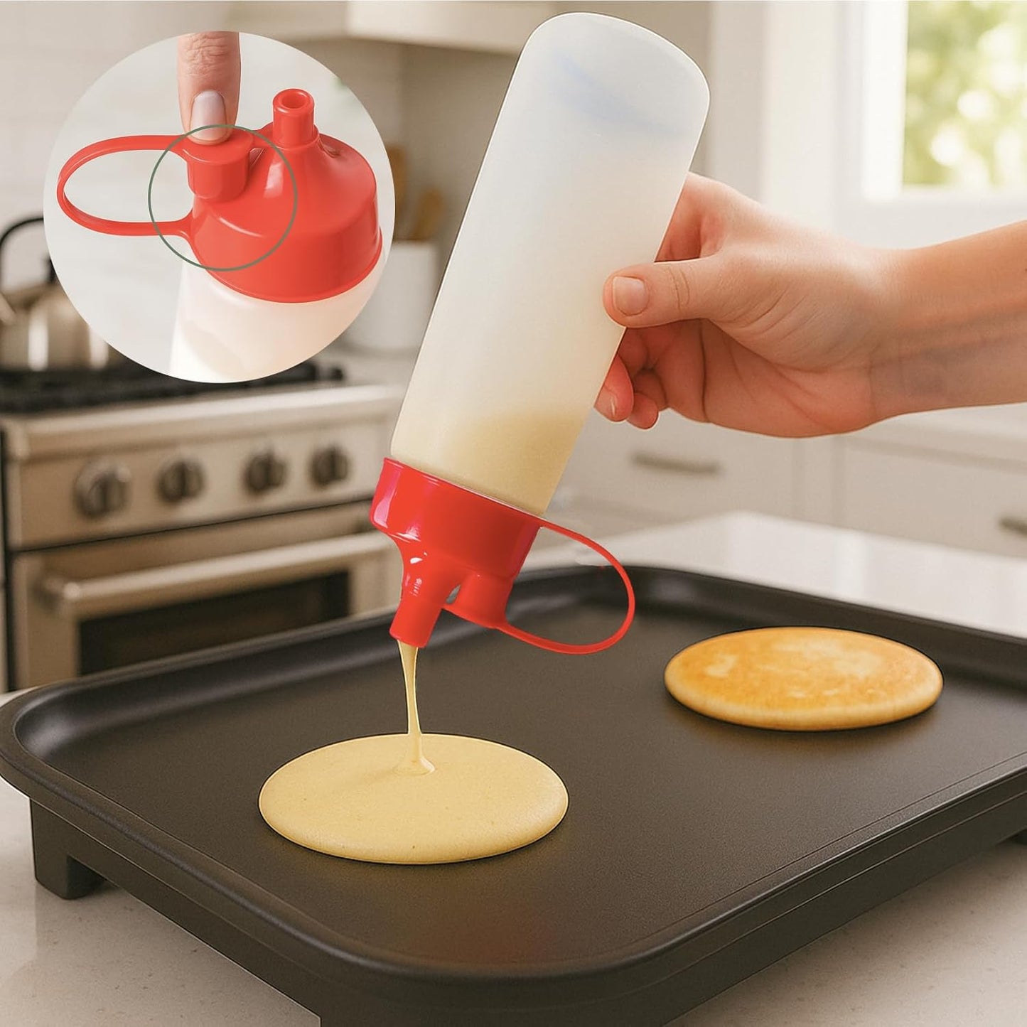 Pancake Batter dispenser bottle, Pancake Mixer and Dispenser with Whisk Ball, Batter Mixer Bottle for Pancakes Waffles Cupcakes Crepes (500ml+400ml)