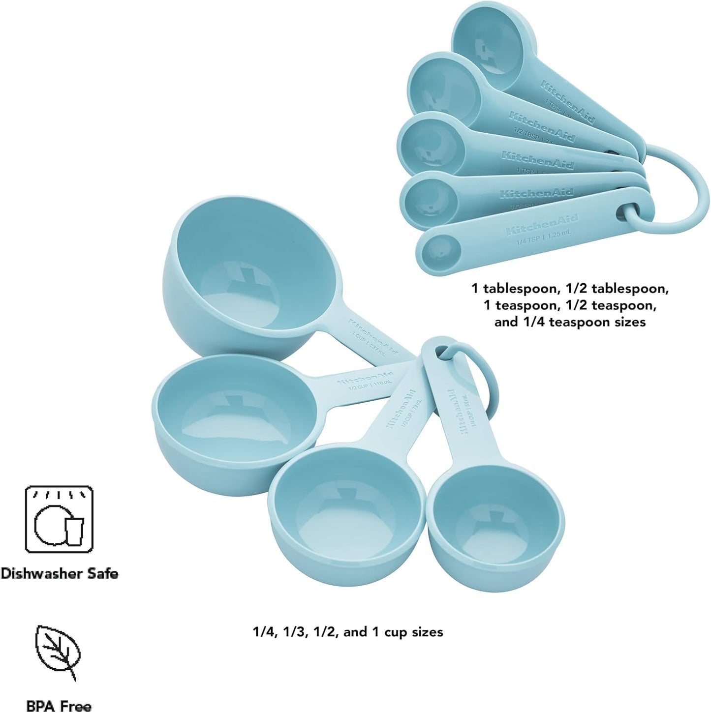 KitchenAid Universal Easy To Read Measuring Cup and Spoon Set with Soft Grip Handle for Maximum Control, Hang Hole and Nesting For Easy Storage, Dishwasher Safe, 9 Piece, Pistachio