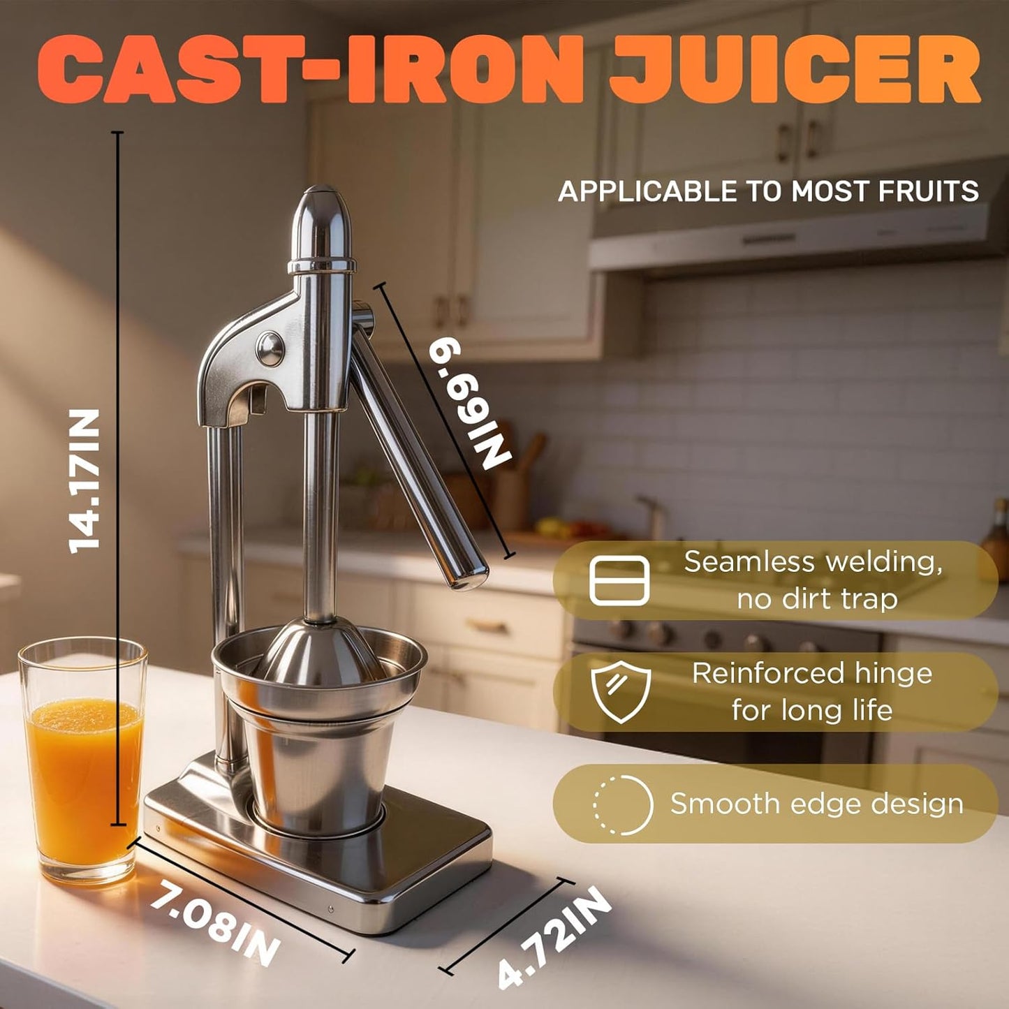 Cast Iron Juicer,Manual Juicer Hand Press,Orange Lemon Squeezer,Heavy Duty Manual Juicer,Professional Citrus Juicer Fruit Juice -Stainless Steel,Easy to Clean Black