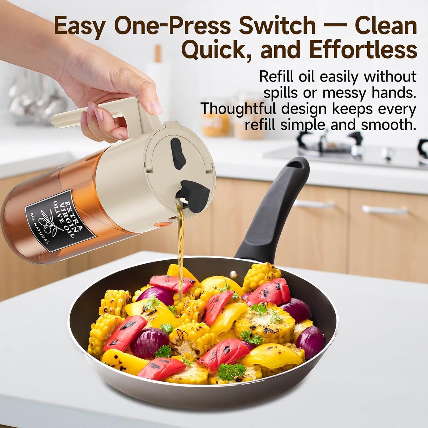 500ml Green Olive Oil Sprayer, Dark-Tinted Glass Spray Bottle for Salad, Air Fryer Vegetables, Controlled Oil Use, Refillable 2-in-1 Dispenser