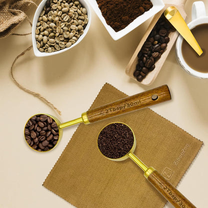Coffee Scoop with Wooden Handle, 1 Tablespoon/ 15 ml, 304 Stainless Steel Measuring Spoon for Ground Coffee, Espresso, Tea, Protein Powder, Spices (6 Pack)