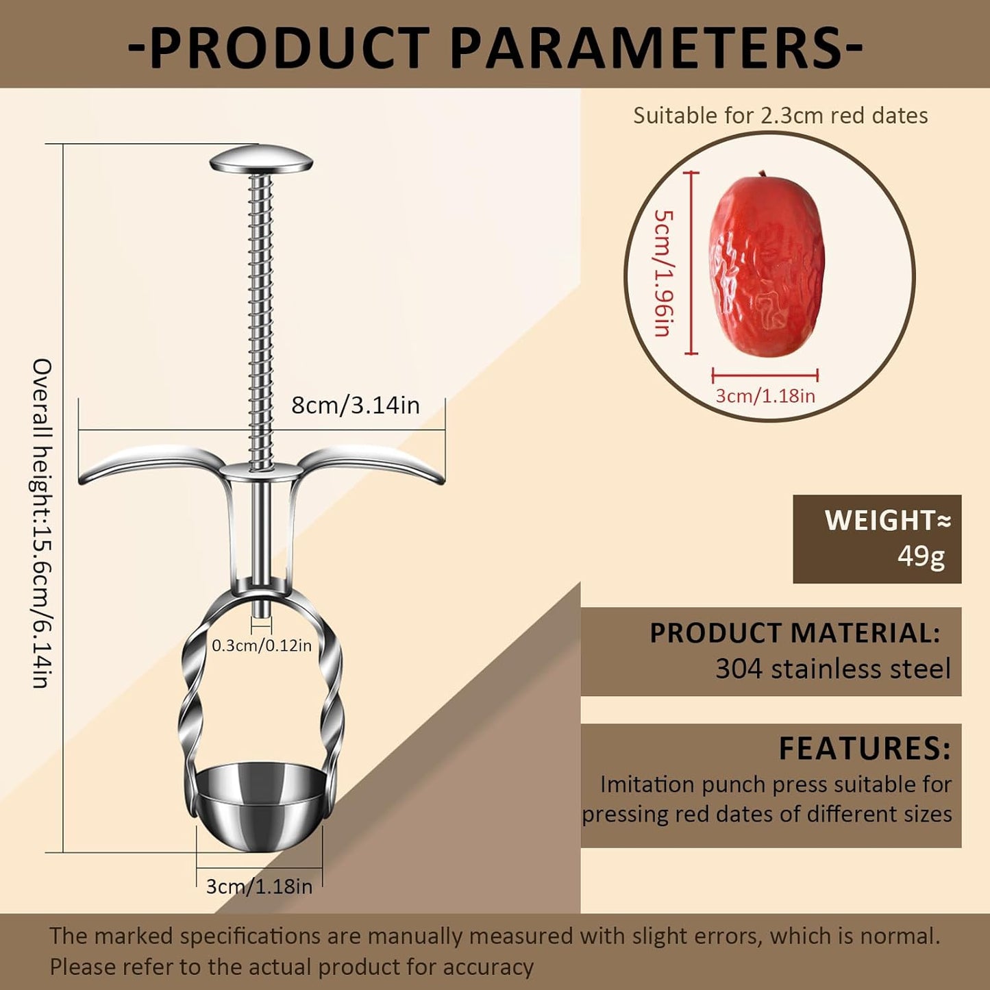 VolksRose Cherry Pitter Tool, Multi Stoner Fruit Remover with Stainless Steel Rod, Dates Pitting Device for Red Dates, Hawthorn, Cherries, Jujubes