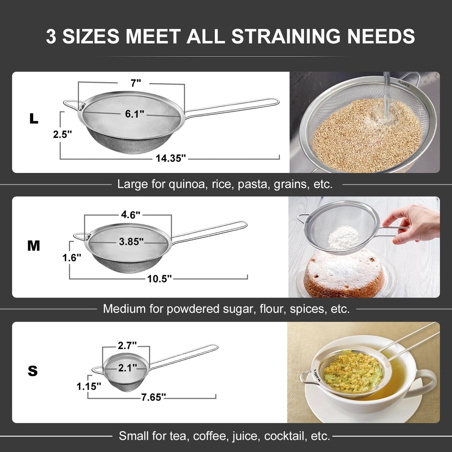Walfos Fat Skimmer Spoon, 304 Stainless Steel Fat skimmer For Cooking, Fine Mesh Strainer, Food Strainer Fit For Separation Of The Floating Foam, Fat, Grease - Set of 2 Sise