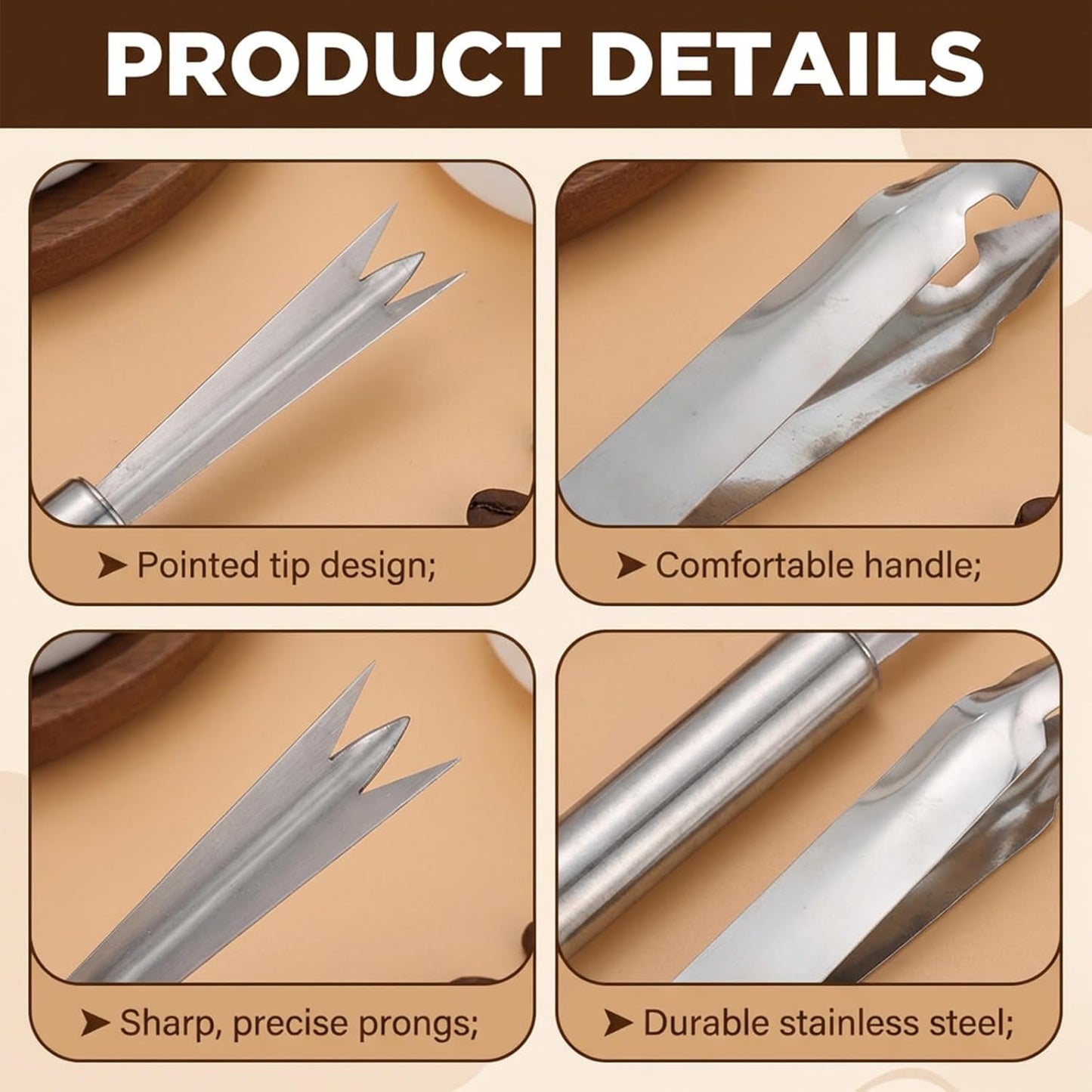 4 Pcs Pineapple Eye Remover Tool Set – Heavy Duty Stainless Steel Pineapple Eye Clip & V-Shape Cutter Knife, Multifunctional Pineapples Processing Tools for Kitchen, Fruit Store & Home Use