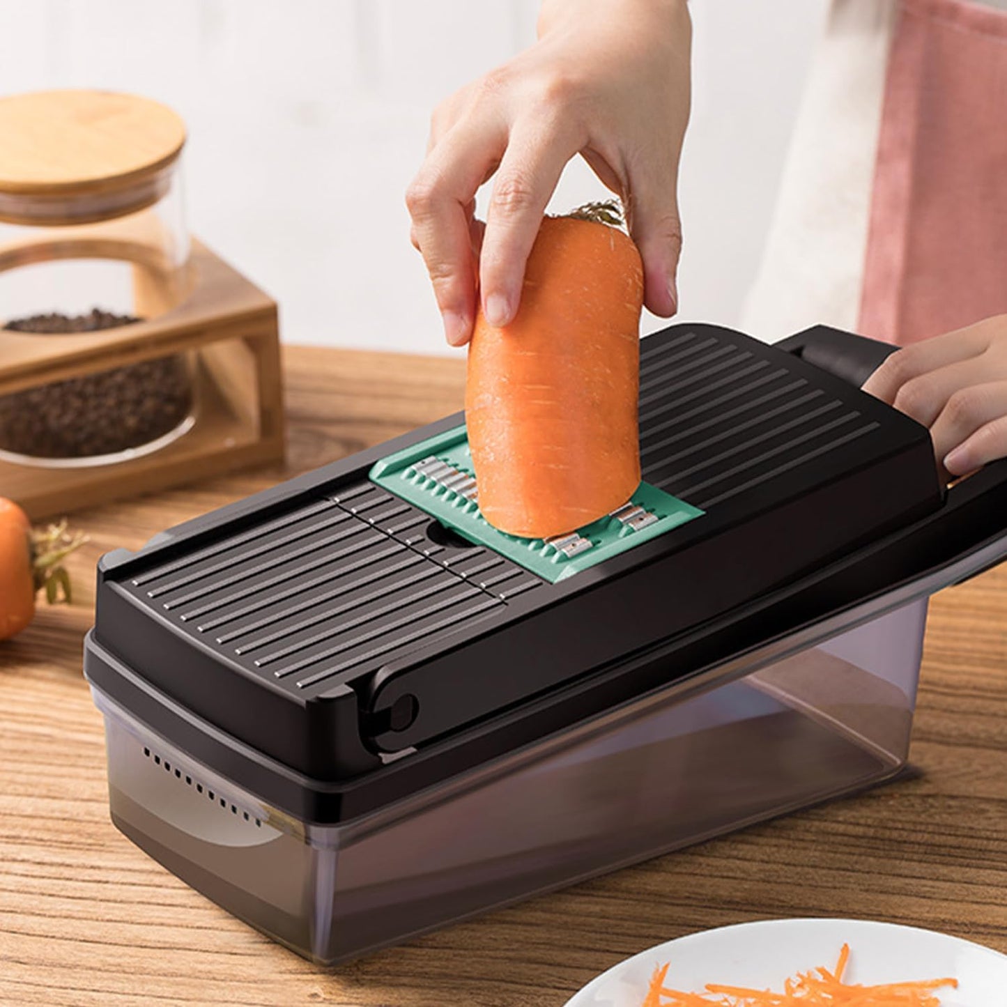 Vegetable Chopper, Food Shredder with Container, Mandoline Slicer, Cheese Grater, Veggie Dicer Slicer Cutter, Egg white separator,Includes Bonus hand protector& Kitchen Gadgets