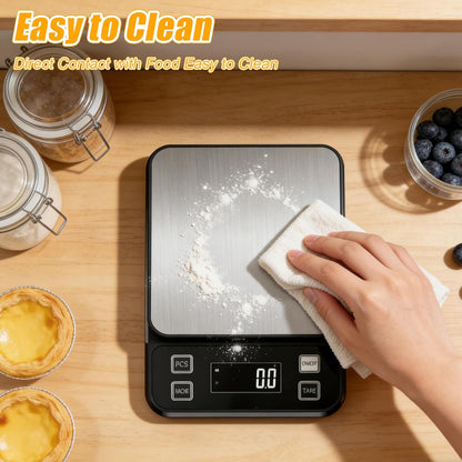 Waterproof Kitchen Scale, 5kg/11lb Food Scale Precisely Measures Grams and Ounces for Baking and Cooking, Stainless Stee Digital Scale with Backlight for Food