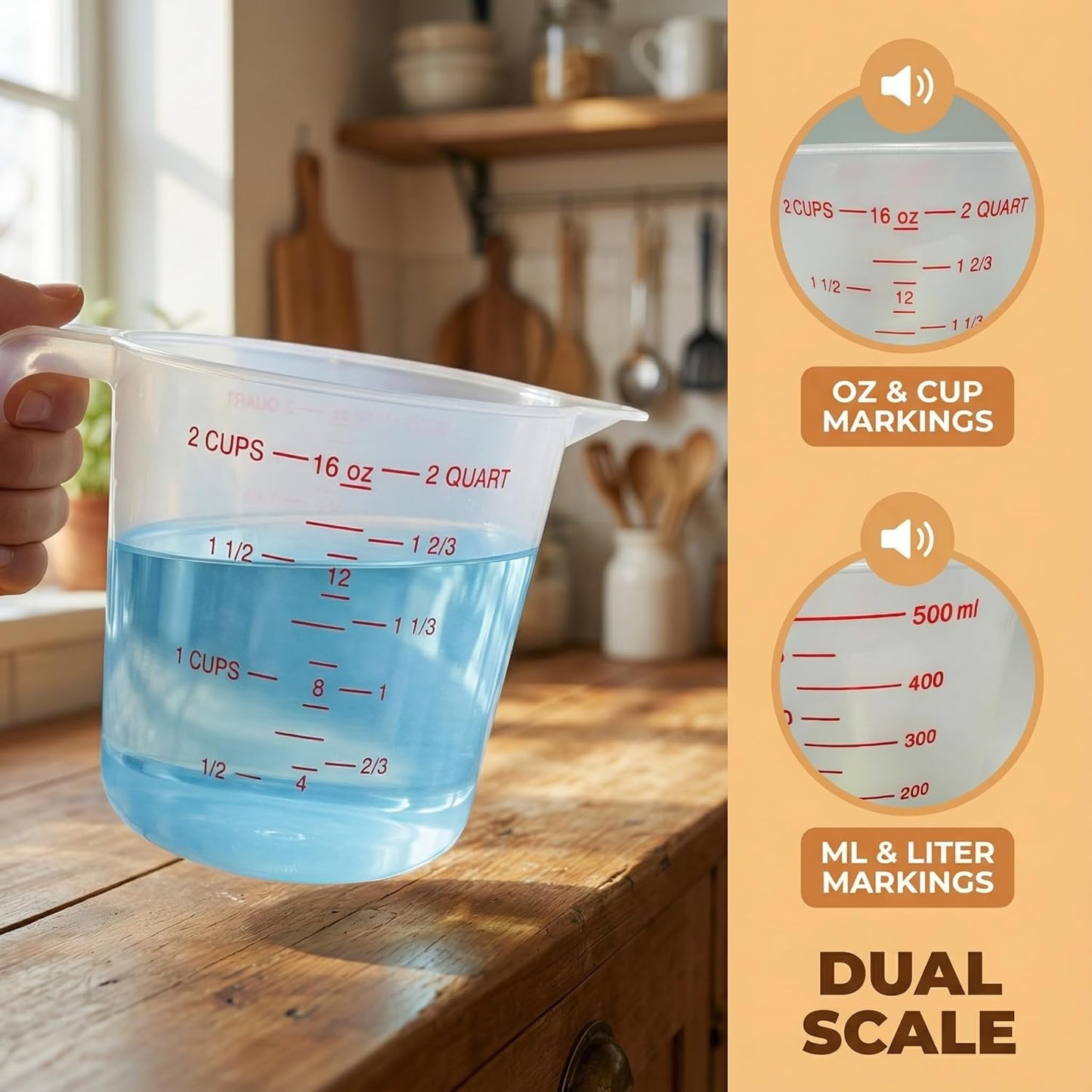 16 Pcs 4 Cup Capacity Plastic Measuring Cup, 32 Oz/1000 ml Clear Graduated Measuring Cups Plastic Mug with Spout and Handles Ounce and Ml Cup Marking for Recipe Ingredient, Flour, Water, Liquid