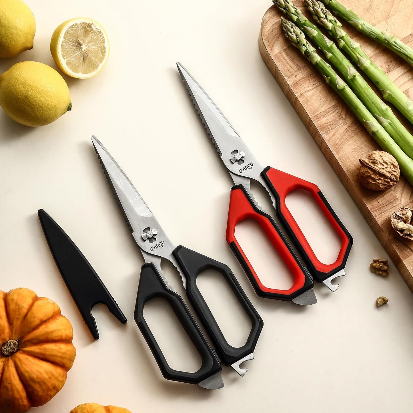 LIVINGO Kitchen Scissors, 2 Pack 9.25" Utility All Purpose Poultry Shears Heavy Duty Dishwasher Safe, Come Apart Sharp Stainless Steel Cooking Food Scissors for Cutting Meat, Chicken, Vegetable, Fish