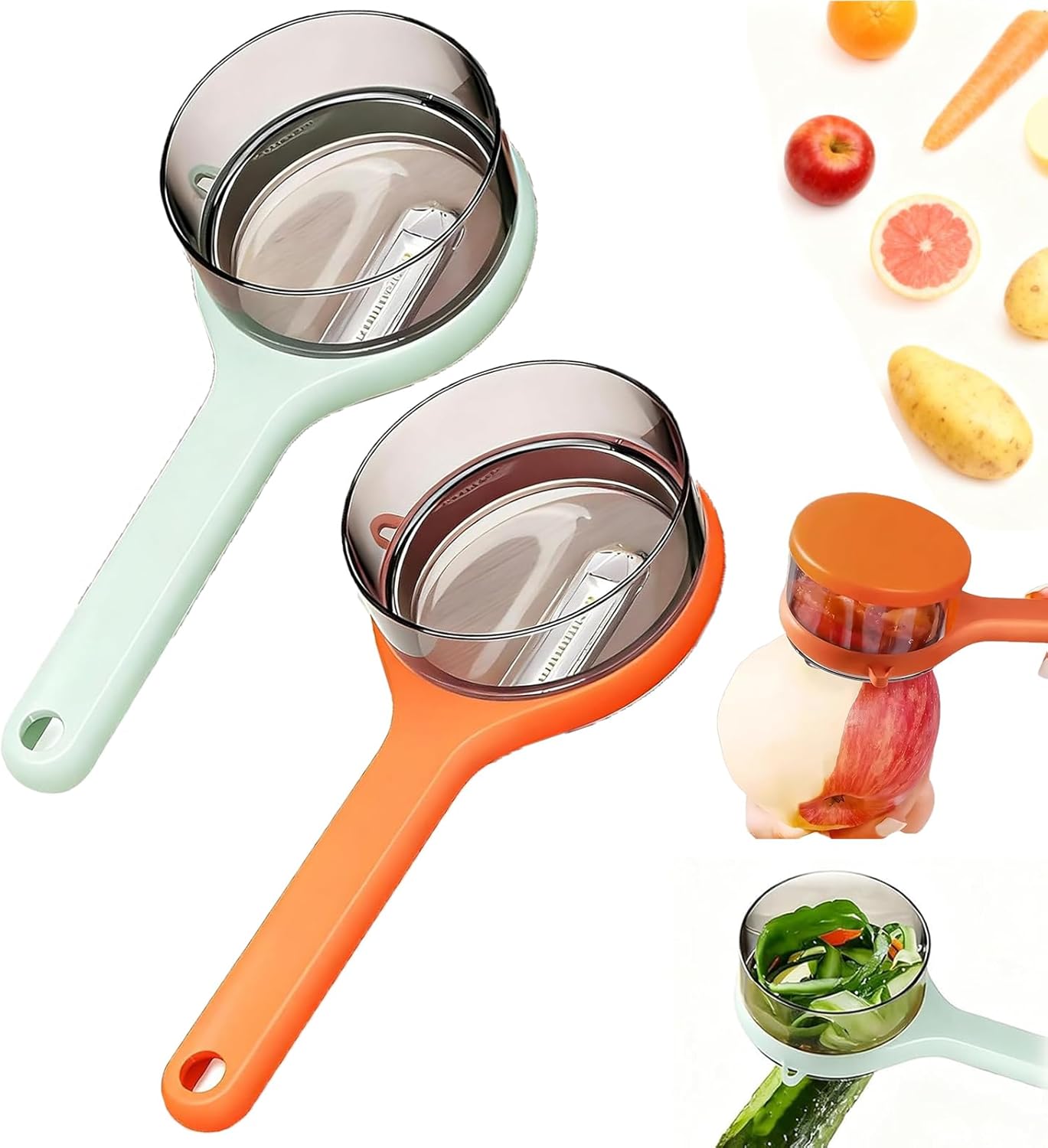 Peeler with Container - New with Box Storage Kitchen Special Fruitpeeler，Vegetable Peeler with Storage Box, Double-Sided Stainless Steel Multi-function Peeler for Home Kitchen (Orange)