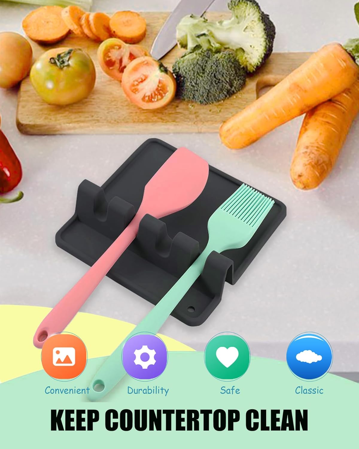 6 Pack Silicone Spoon Rest for Stove Top, Heat Resistant Kitchen Spoon Holder for Counter, Multi-Color (Multi-6)